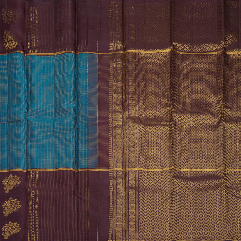 Hayagrivas Handloom Peacock Green Kanjivaram Silk Saree with Coffee Brown Border KBF652G1-3