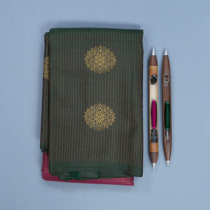 Hayagrivas Handloom Purple Kanjivaram Silk Saree with Bottle Green Border KBF652G1-4
