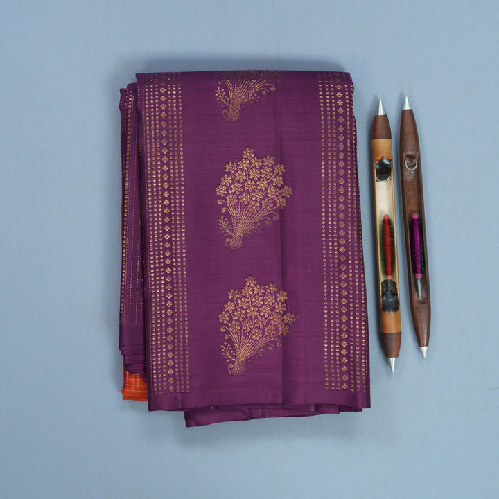 Hayagrivas Handloom Rust Orange Kanjivaram Silk Saree with Purple Border KBF652G1-6