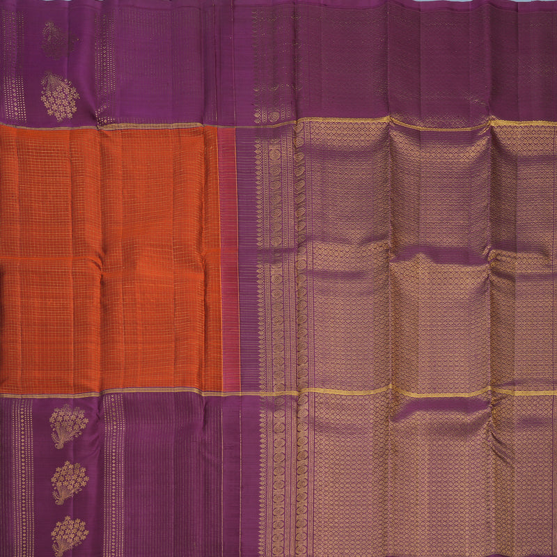 Hayagrivas Handloom Rust Orange Kanjivaram Silk Saree with Purple Border KBF652G1-6