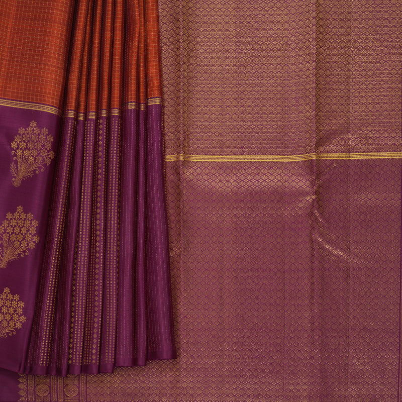 Hayagrivas Handloom Rust Orange Kanjivaram Silk Saree with Purple Border KBF652G1-6