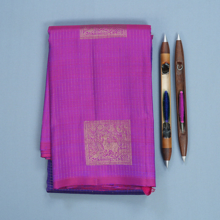 Hayagrivas Handloom Blue Kanjivaram Silk Saree with Purple Border KBF652G1-7
