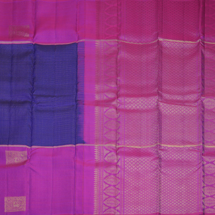 Hayagrivas Handloom Blue Kanjivaram Silk Saree with Purple Border KBF652G1-7
