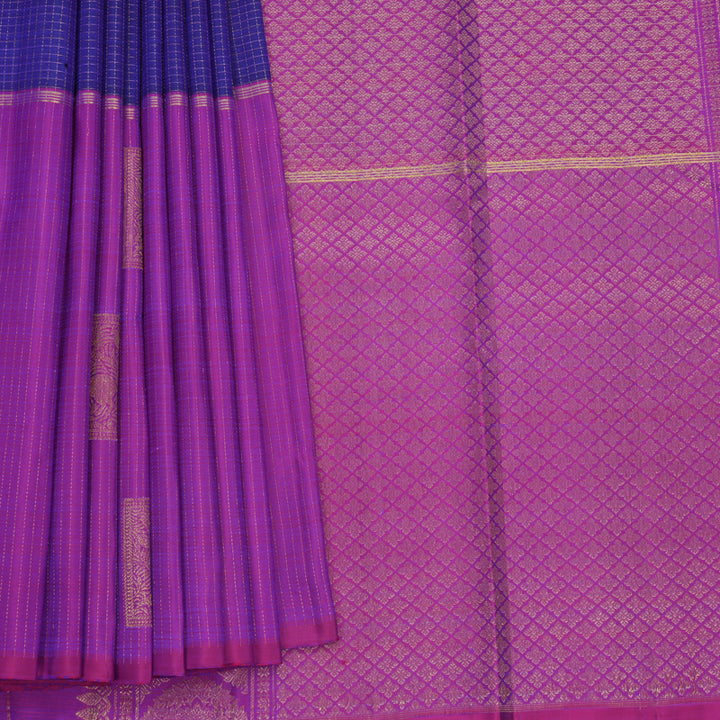Hayagrivas Handloom Blue Kanjivaram Silk Saree with Purple Border KBF652G1-7