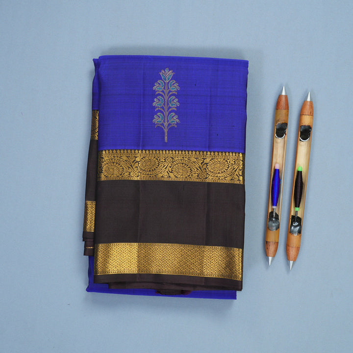 Hayagrivas Handloom MS Blue Kanjivaram Silk Saree with Coffee Brown Border KBF652G2-1