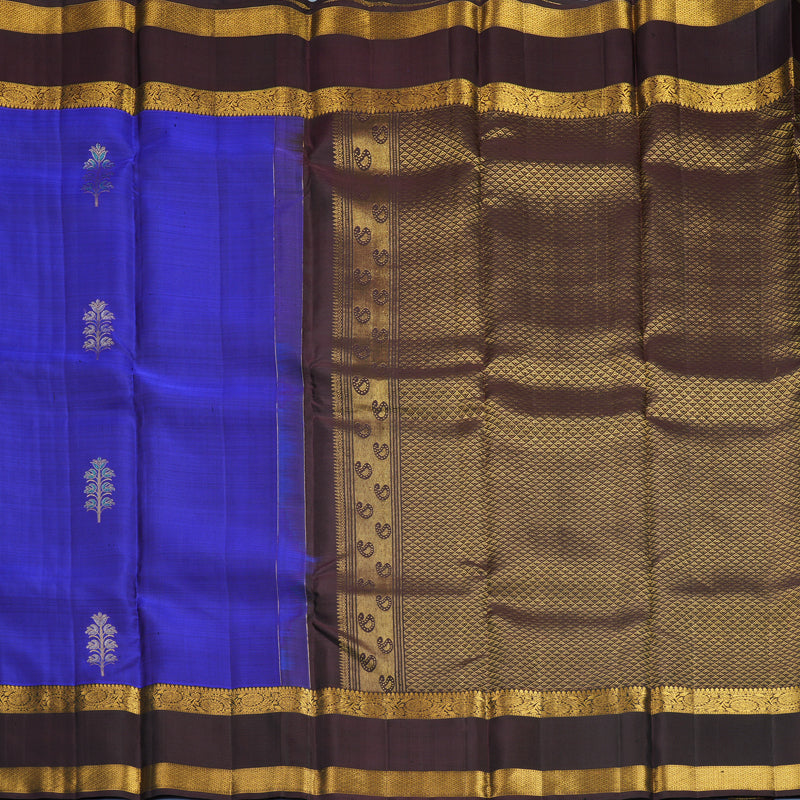 Hayagrivas Handloom MS Blue Kanjivaram Silk Saree with Coffee Brown Border KBF652G2-1