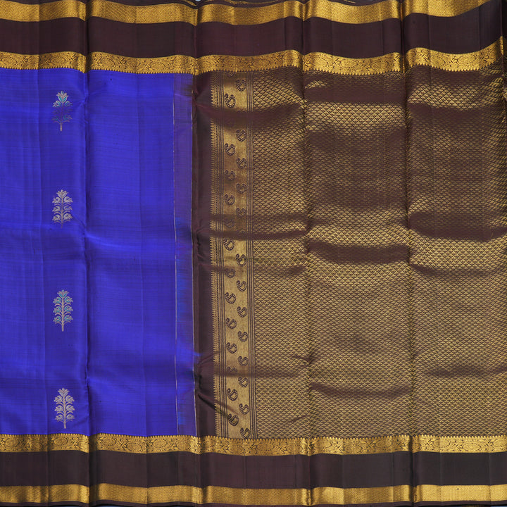 Hayagrivas Handloom MS Blue Kanjivaram Silk Saree with Coffee Brown Border KBF652G2-1