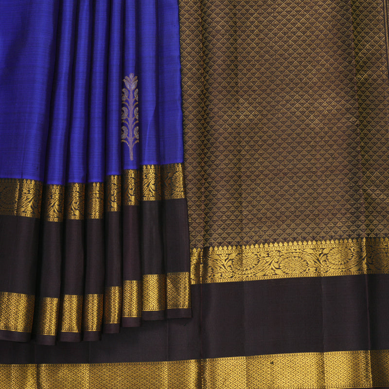 Hayagrivas Handloom MS Blue Kanjivaram Silk Saree with Coffee Brown Border KBF652G2-1