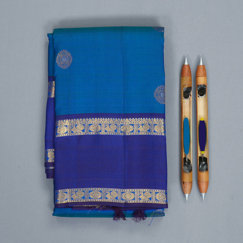 Hayagrivas Handloom Mayilkazhuthu Kanjivaram Silk Saree with Royal Blue Border KBF652G2-5