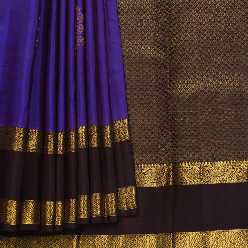Hayagrivas Handloom Royal Blue Kanjivaram Silk Saree with Brown Border KBF652G2-7