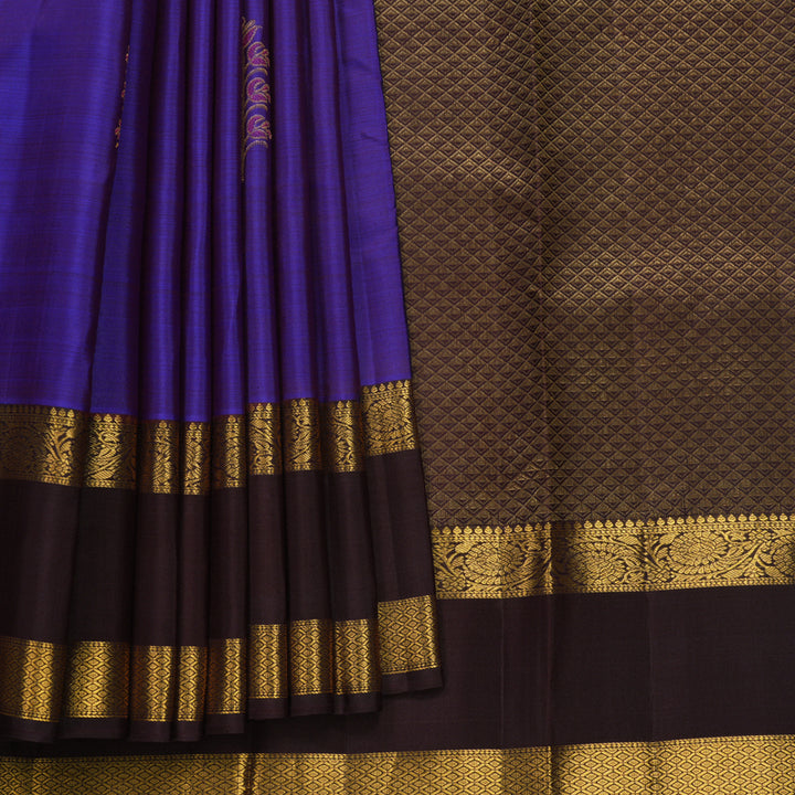 Hayagrivas Handloom Royal Blue Kanjivaram Silk Saree with Brown Border KBF652G2-7