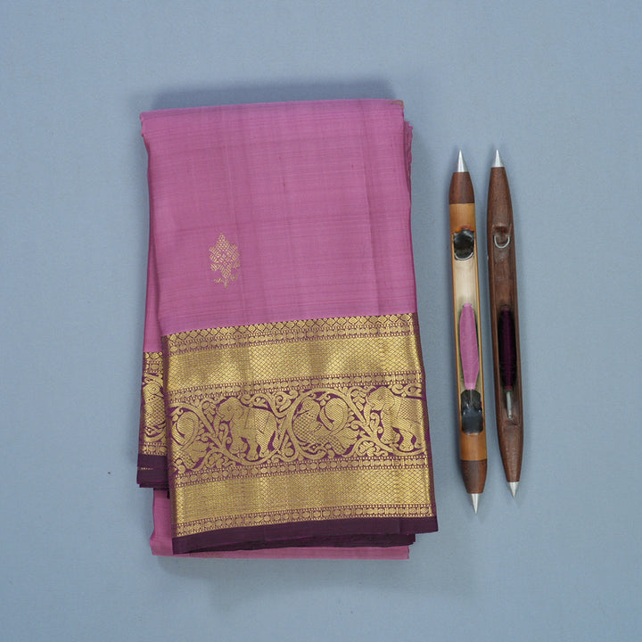 Hayagrivas Handloom Lavender-Pink Kanjivaram Silk Saree with Purple Border KBF652G3-1