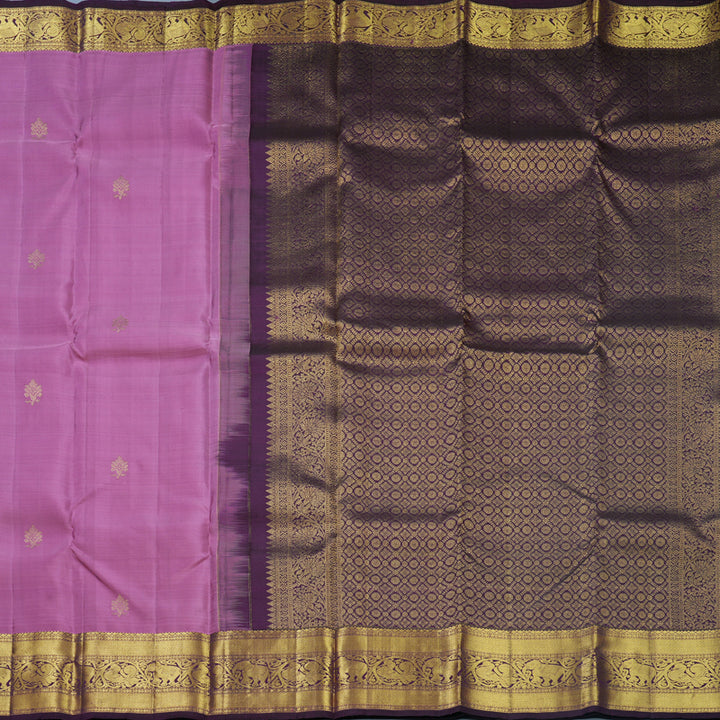 Hayagrivas Handloom Lavender-Pink Kanjivaram Silk Saree with Purple Border KBF652G3-1