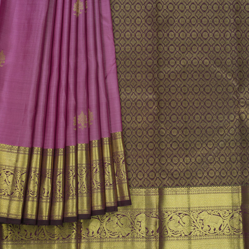 Hayagrivas Handloom Lavender-Pink Kanjivaram Silk Saree with Purple Border KBF652G3-1