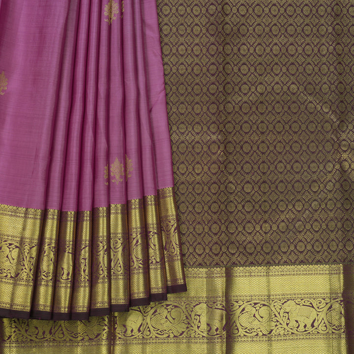 Hayagrivas Handloom Lavender-Pink Kanjivaram Silk Saree with Purple Border KBF652G3-1