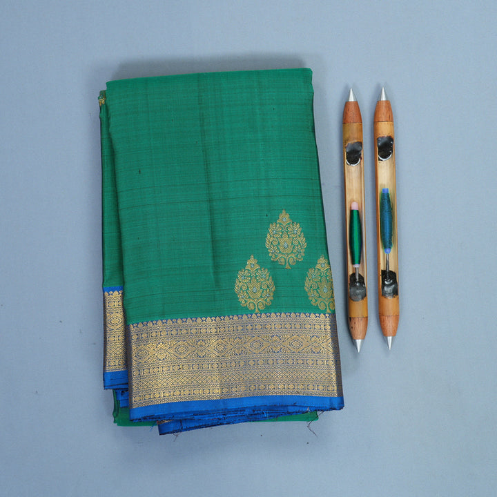 Hayagrivas Handloom Rama Green Kanjivaram Silk Saree with Ananda Blue Border KBF652G4-11