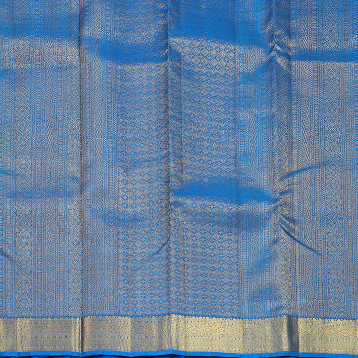 Hayagrivas Handloom Rama Green Kanjivaram Silk Saree with Ananda Blue Border KBF652G4-11