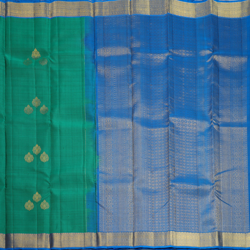 Hayagrivas Handloom Rama Green Kanjivaram Silk Saree with Ananda Blue Border KBF652G4-11