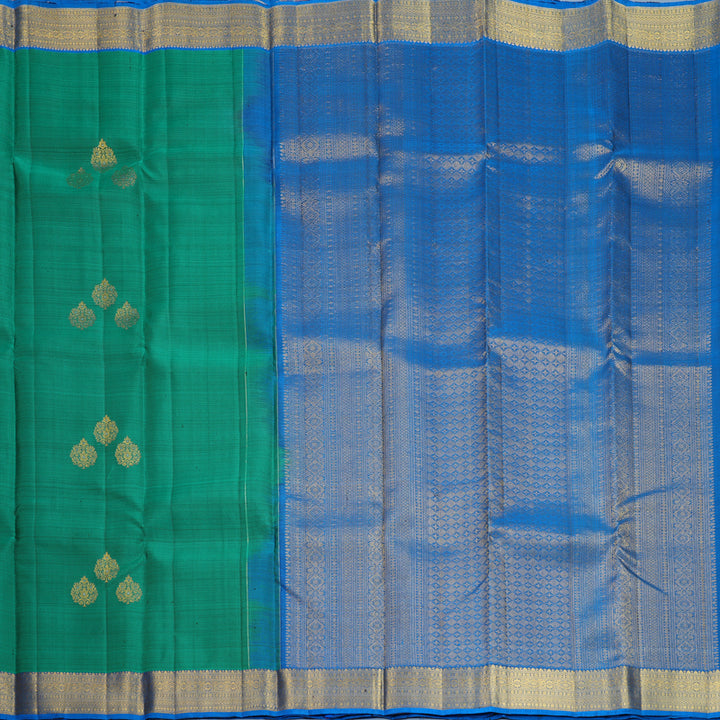 Hayagrivas Handloom Rama Green Kanjivaram Silk Saree with Ananda Blue Border KBF652G4-11