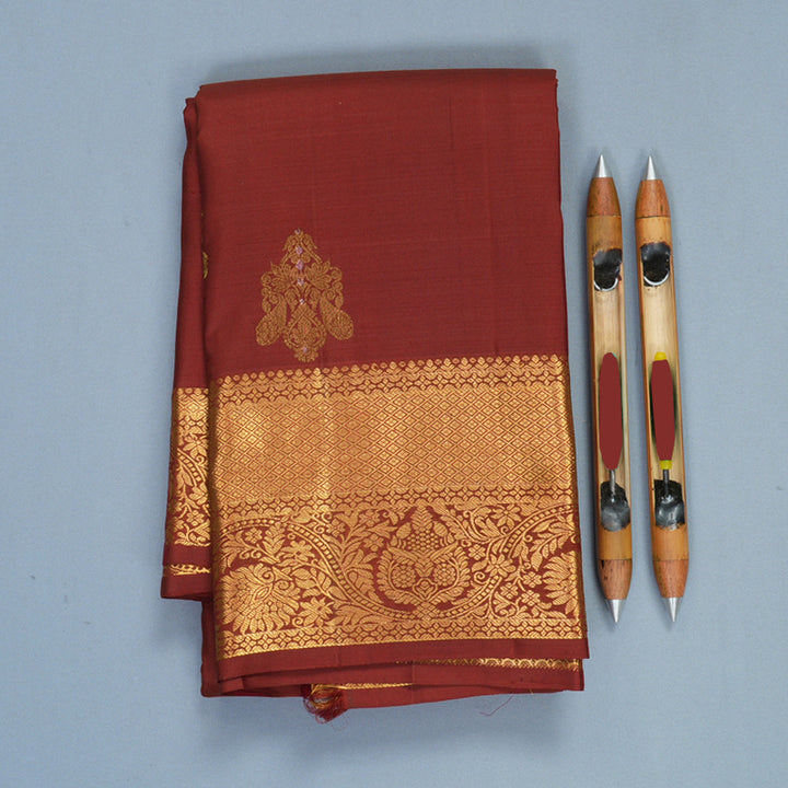Hayagrivas Handloom Brick Maroon Kanjivaram Silk Saree KBF652G4-12