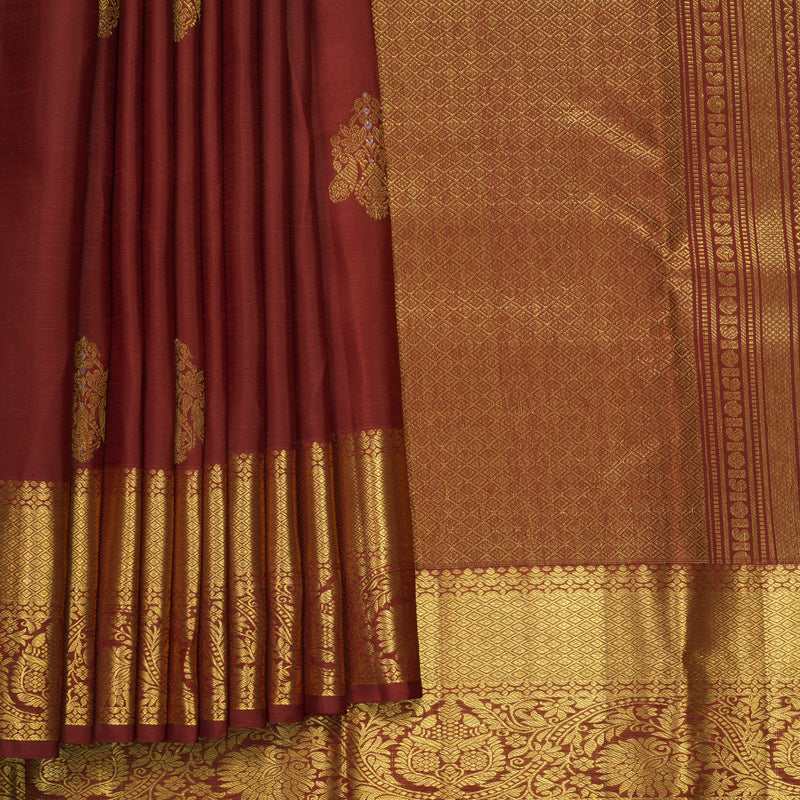 Hayagrivas Handloom Brick Maroon Kanjivaram Silk Saree KBF652G4-12