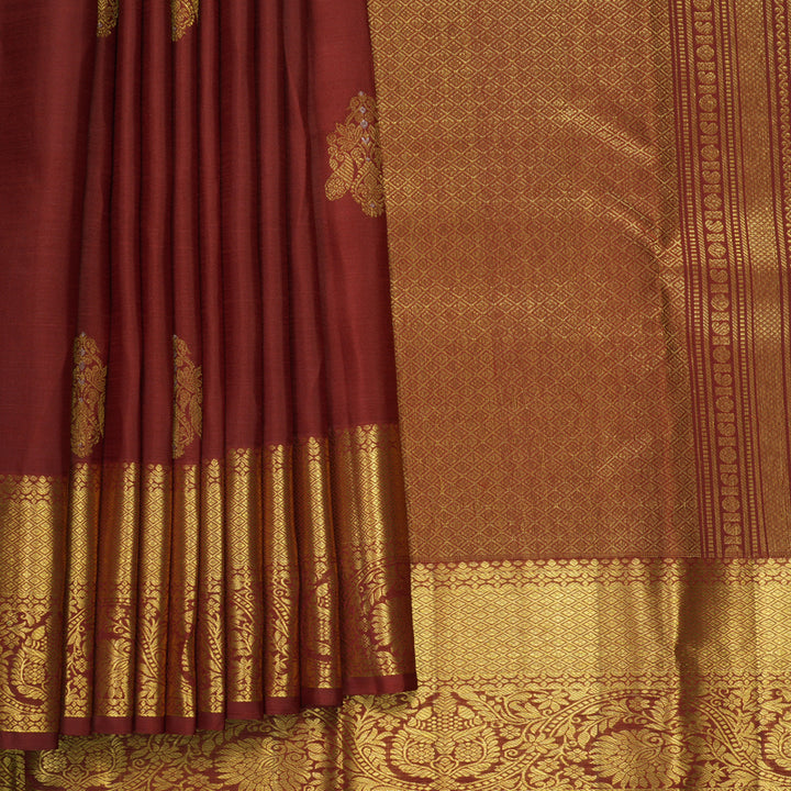 Hayagrivas Handloom Brick Maroon Kanjivaram Silk Saree KBF652G4-12