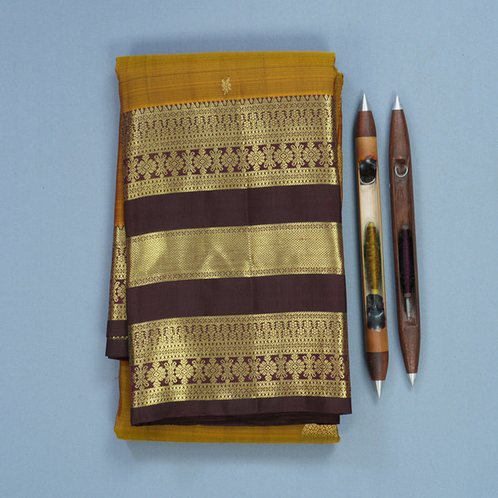 Hayagrivas Handloom Honey Shade Kanjivaram Silk Saree with Coffee Brown Border KBF652G4-13