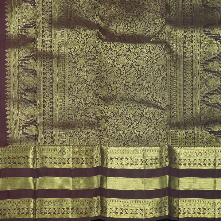 Hayagrivas Handloom Honey Shade Kanjivaram Silk Saree with Coffee Brown Border KBF652G4-13