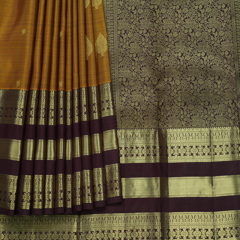 Hayagrivas Handloom Honey Shade Kanjivaram Silk Saree with Coffee Brown Border KBF652G4-13