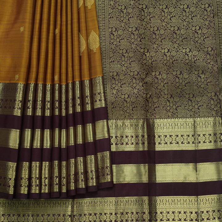 Hayagrivas Handloom Honey Shade Kanjivaram Silk Saree with Coffee Brown Border KBF652G4-13