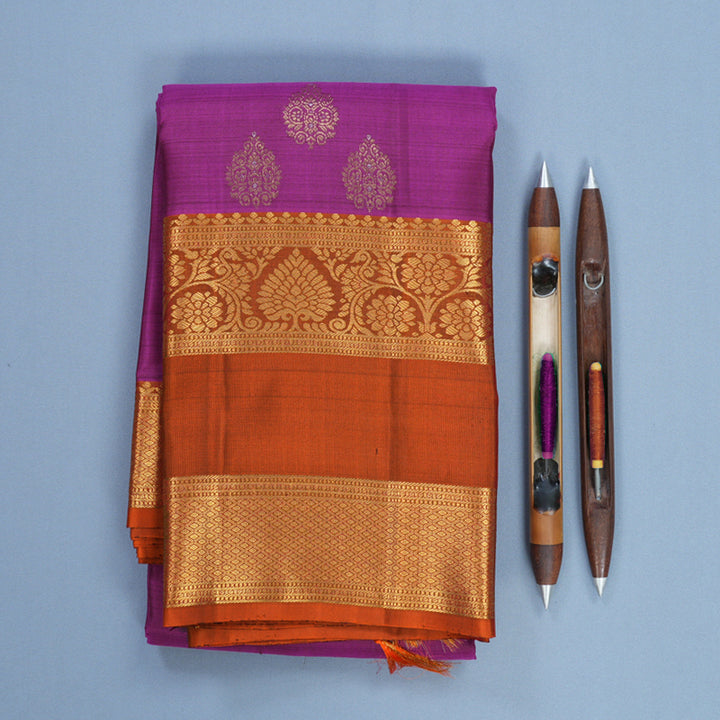 Hayagrivas Handloom Purple Kanjivaram Silk Saree with Rust Orange Border KBF652G4-8