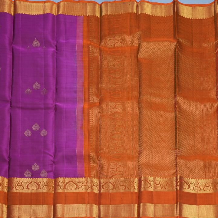 Hayagrivas Handloom Purple Kanjivaram Silk Saree with Rust Orange Border KBF652G4-8