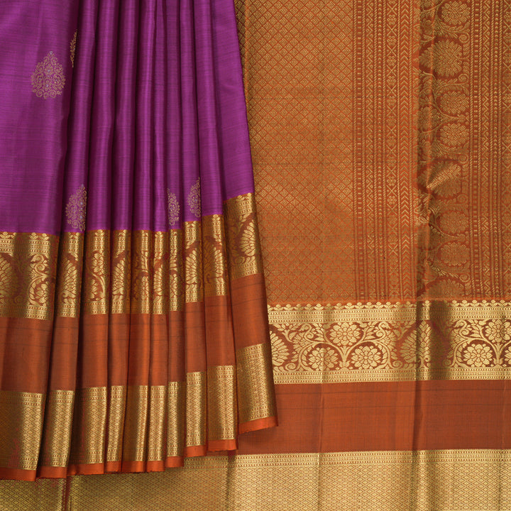 Hayagrivas Handloom Purple Kanjivaram Silk Saree with Rust Orange Border KBF652G4-8