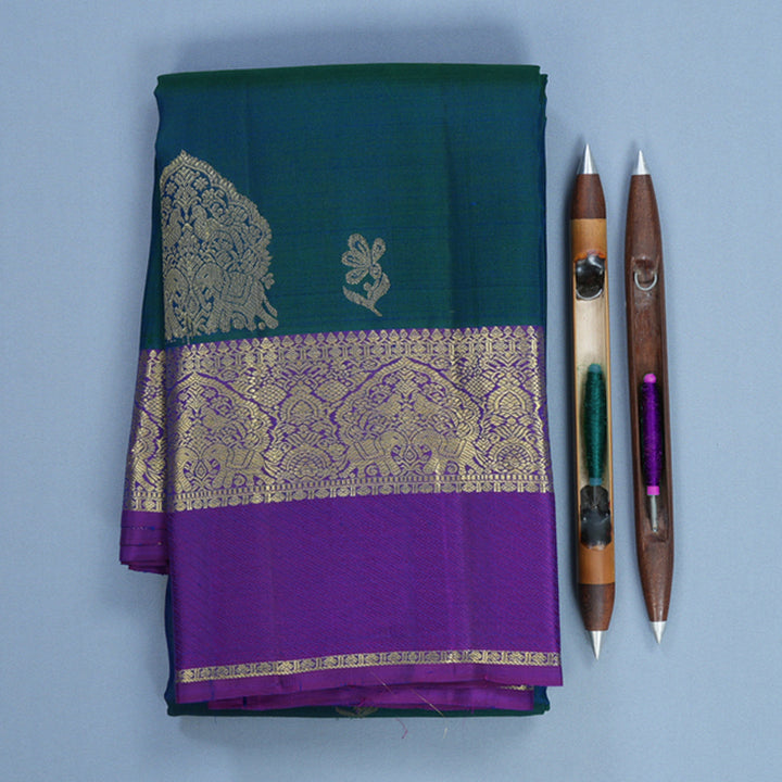 Hayagrivas Handloom Mayilkazhuthu Kanjivaram Silk Saree with Purple Border KBF652G4-9