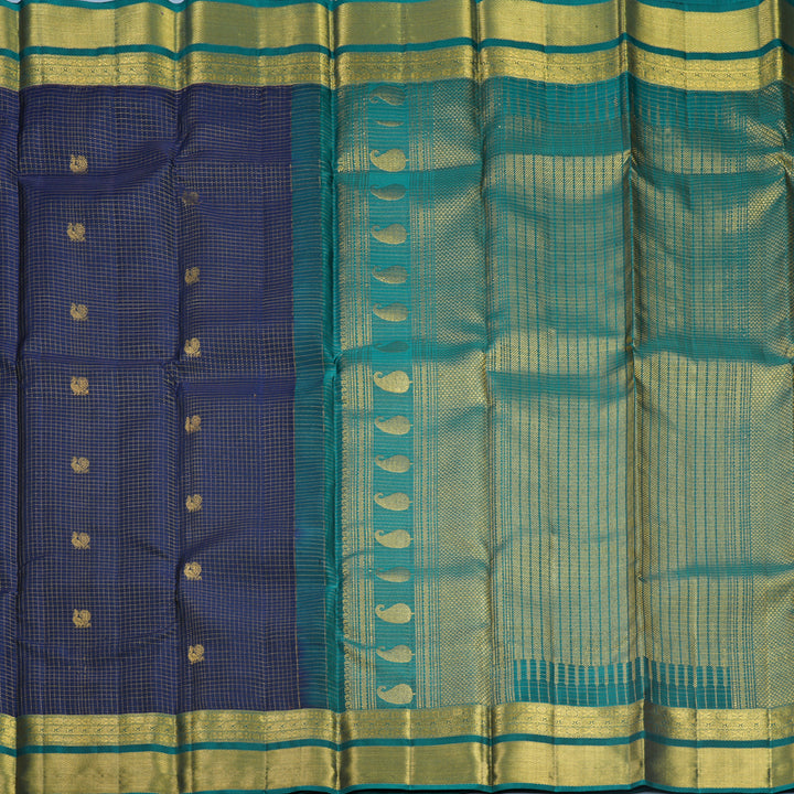 Hayagrivas Handloom Navy Blue Kanjivaram Silk Saree with Peacock Green Border KBF652G5-3