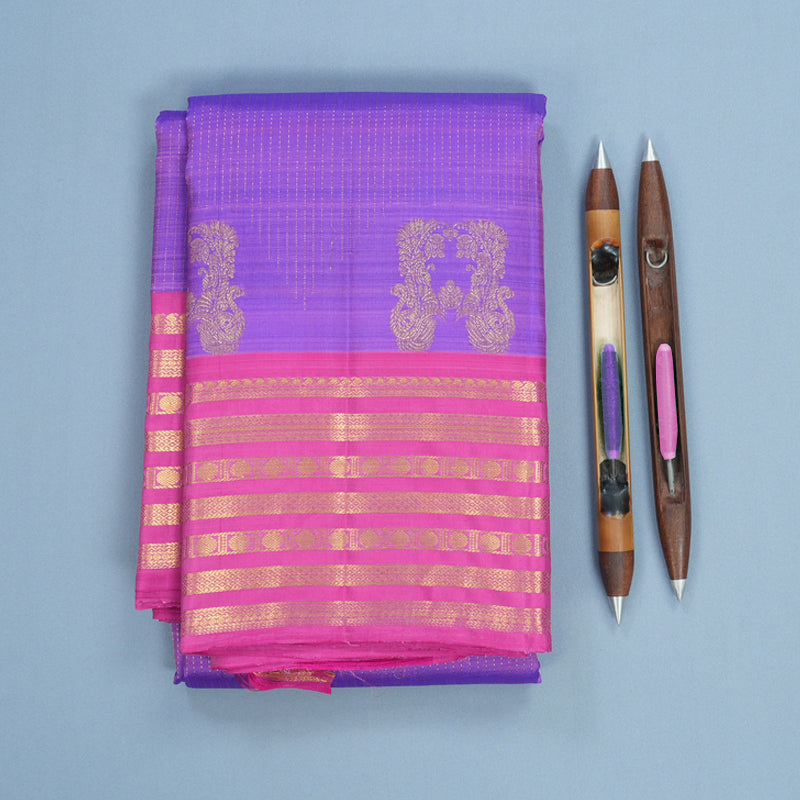Hayagrivas Handloom Purple Kanjivaram Silk Saree with Pink Border KBF652G5-5