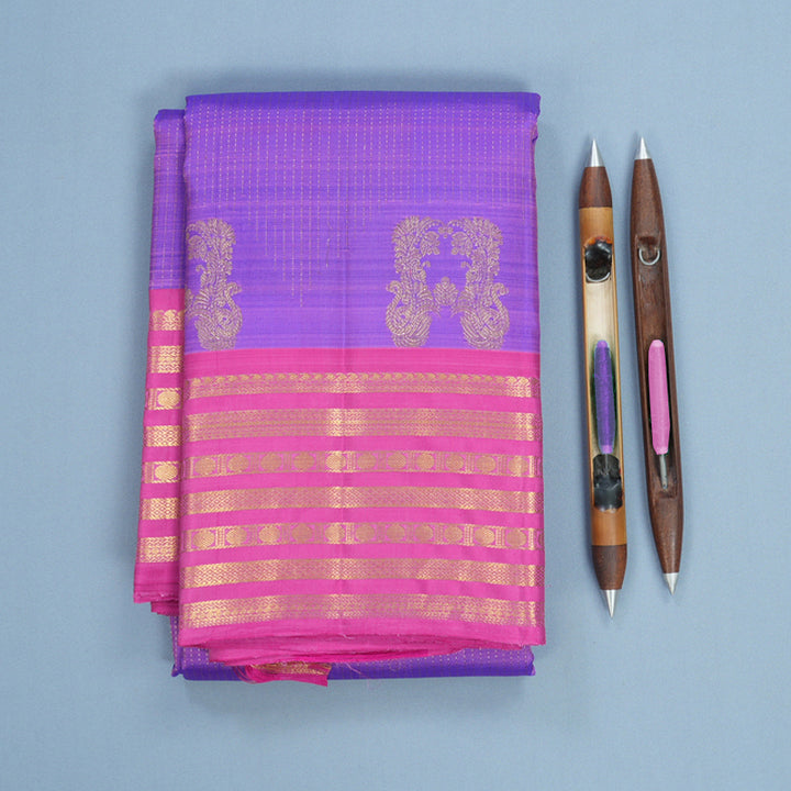 Hayagrivas Handloom Purple Kanjivaram Silk Saree with Pink Border KBF652G5-5