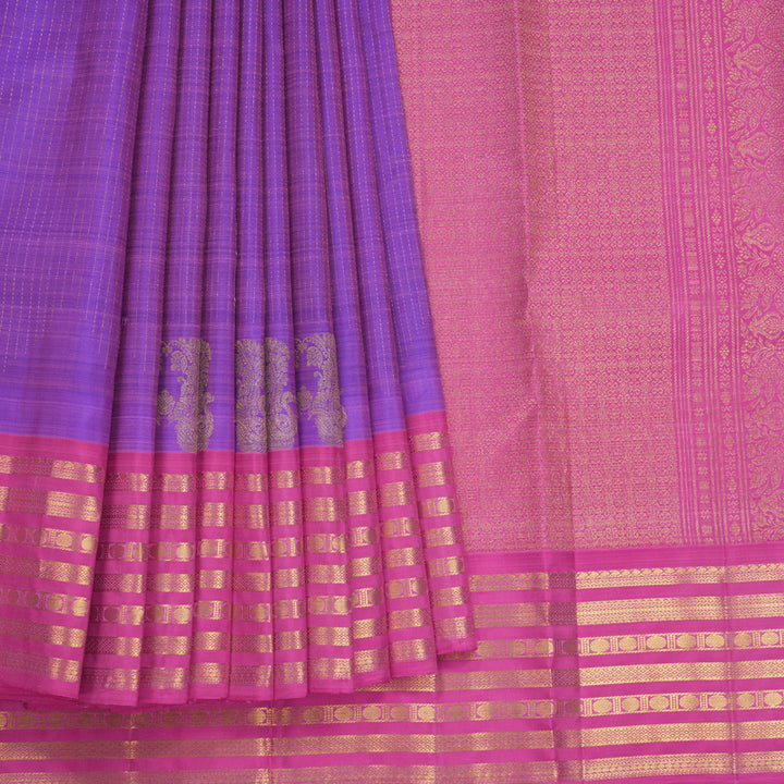 Hayagrivas Handloom Purple Kanjivaram Silk Saree with Pink Border KBF652G5-5