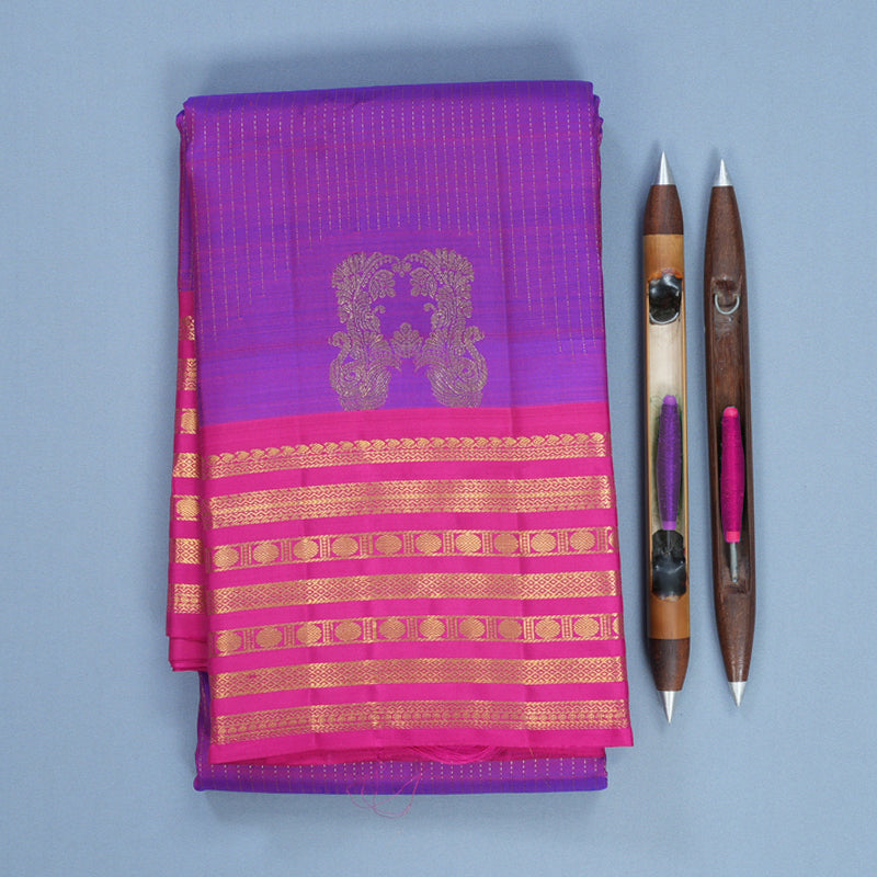 Hayagrivas Handloom Purple Kanjivaram Silk Saree with Rani Pink Border KBF652G5-6