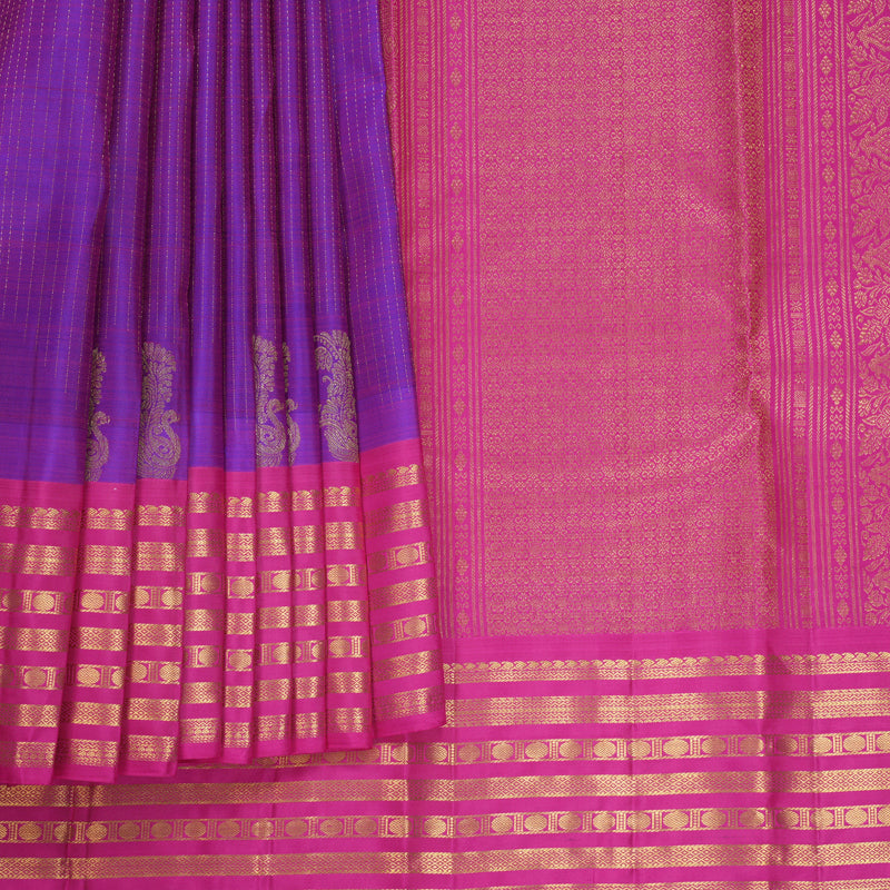 Hayagrivas Handloom Purple Kanjivaram Silk Saree with Rani Pink Border KBF652G5-6