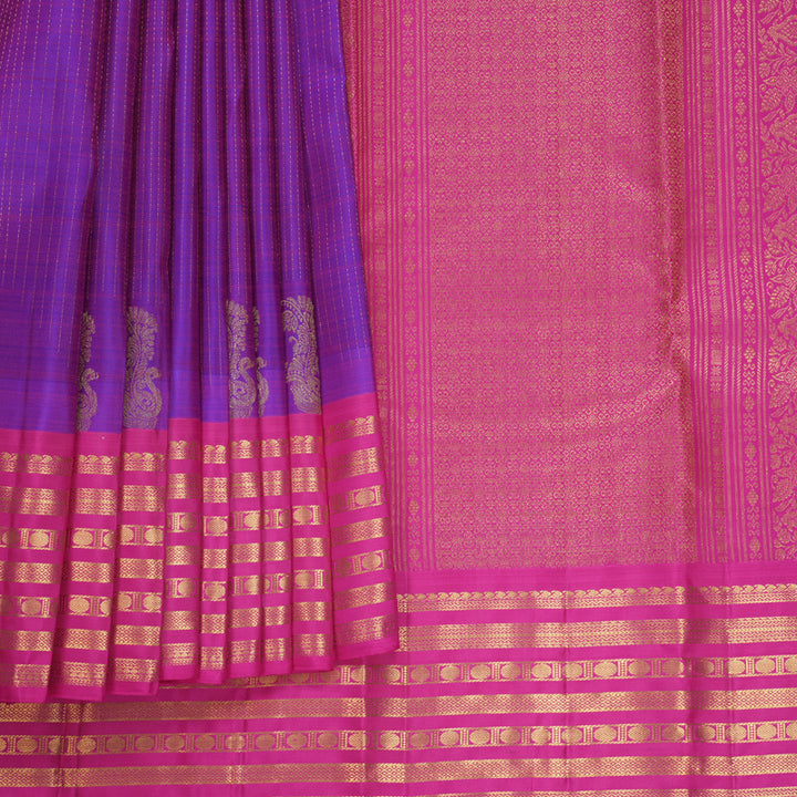 Hayagrivas Handloom Purple Kanjivaram Silk Saree with Rani Pink Border KBF652G5-6