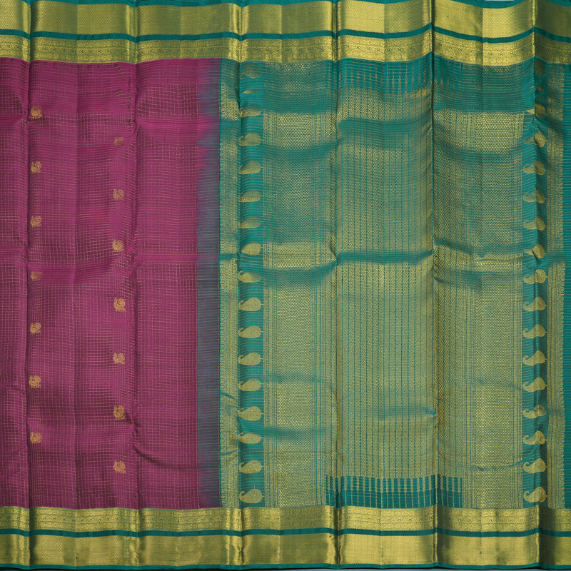 Hayagrivas Handloom Wine Purple Kanjivaram Silk Saree with Emerald Green Border KBF652G5-7