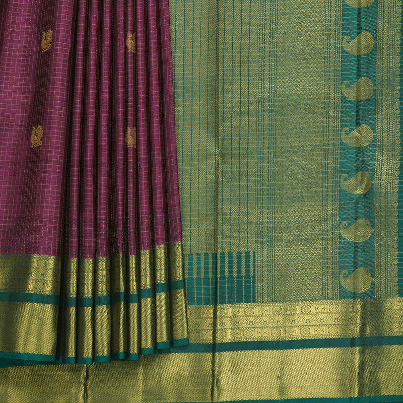 Hayagrivas Handloom Wine Purple Kanjivaram Silk Saree with Emerald Green Border KBF652G5-7
