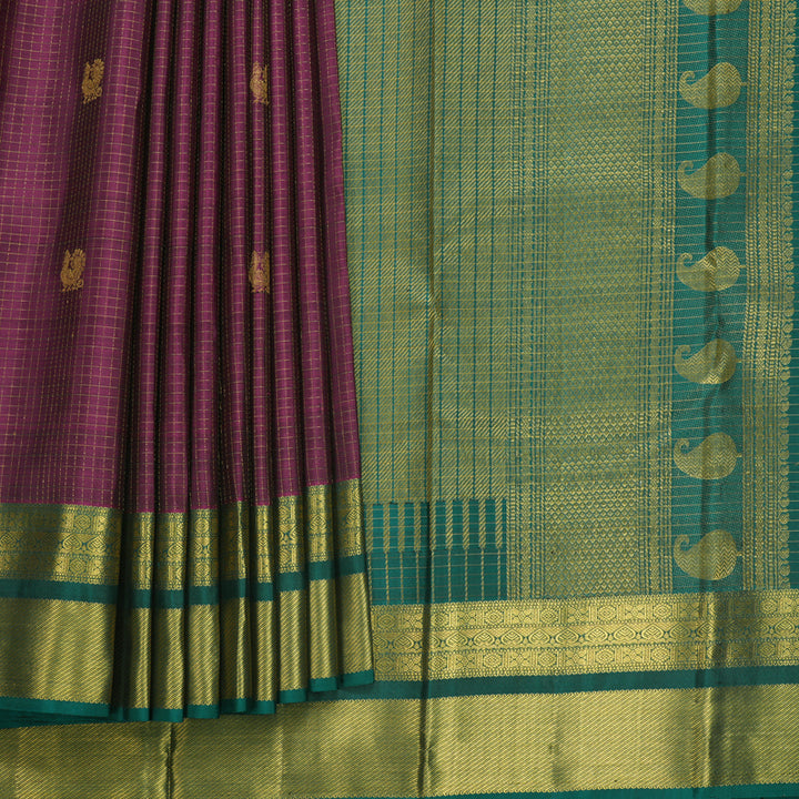 Hayagrivas Handloom Wine Purple Kanjivaram Silk Saree with Emerald Green Border KBF652G5-7
