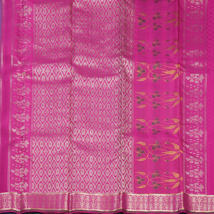 Hayagrivas Handloom Blue Kanjivaram Silk Saree with Purple Border KBF653G6-1