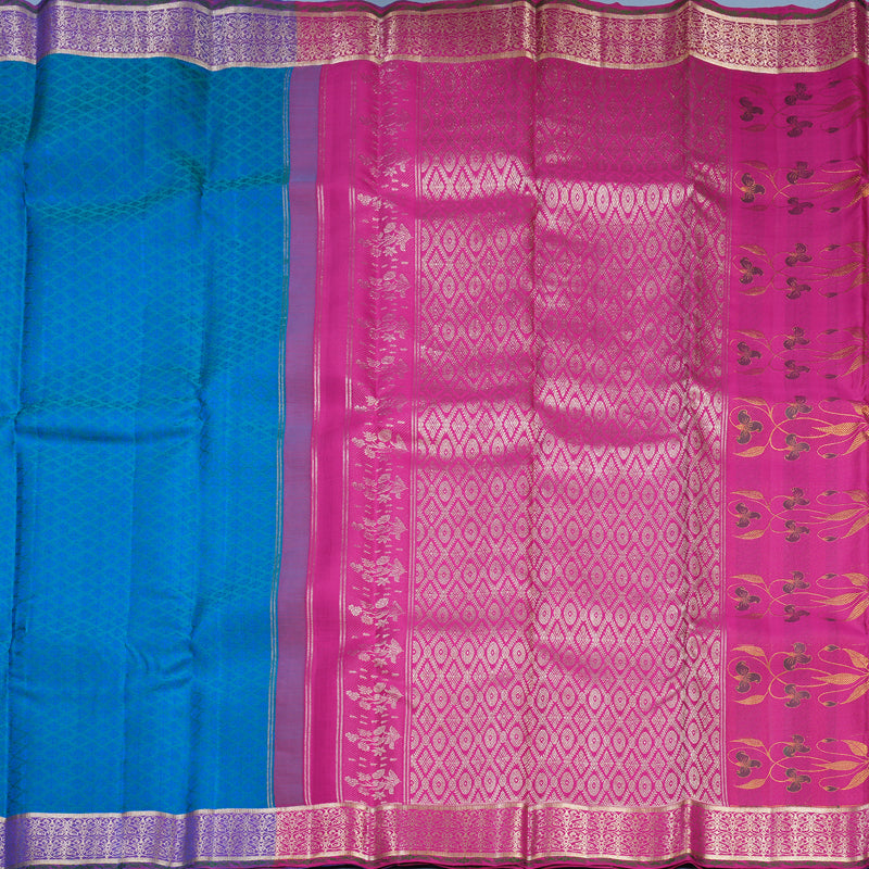 Hayagrivas Handloom Blue Kanjivaram Silk Saree with Purple Border KBF653G6-1