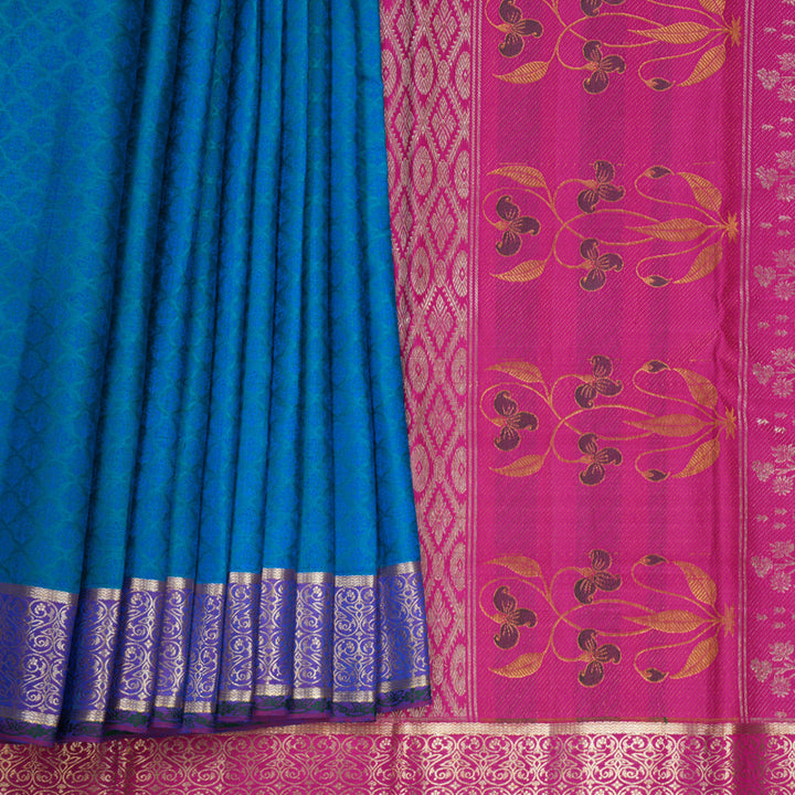 Hayagrivas Handloom Blue Kanjivaram Silk Saree with Purple Border KBF653G6-1