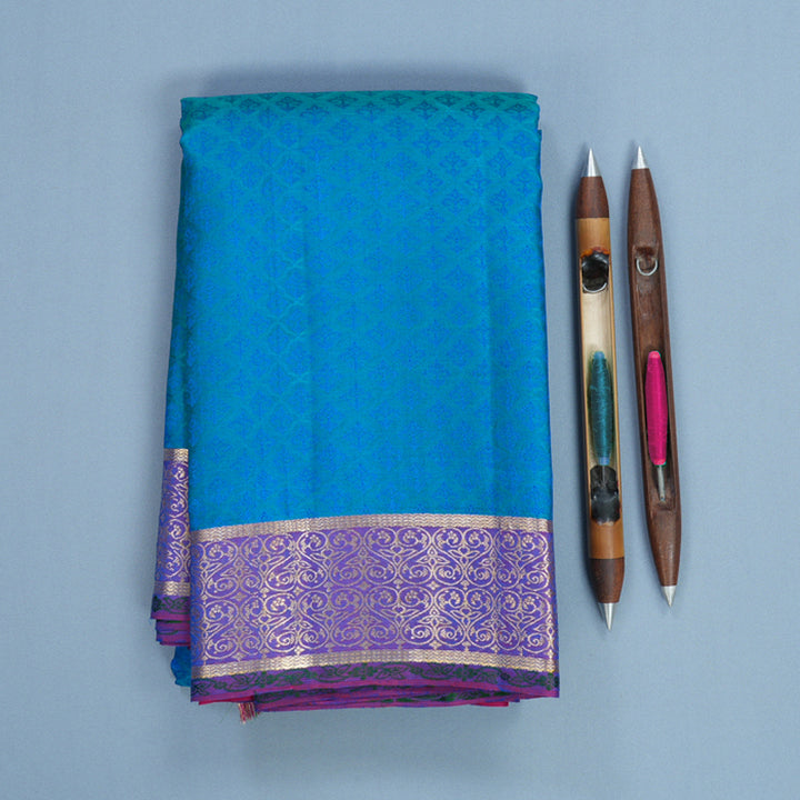 Hayagrivas Handloom Blue Kanjivaram Silk Saree with Purple Border KBF653G6-2
