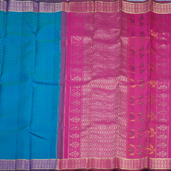 Hayagrivas Handloom Blue Kanjivaram Silk Saree with Purple Border KBF653G6-2