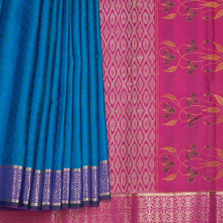 Hayagrivas Handloom Blue Kanjivaram Silk Saree with Purple Border KBF653G6-2
